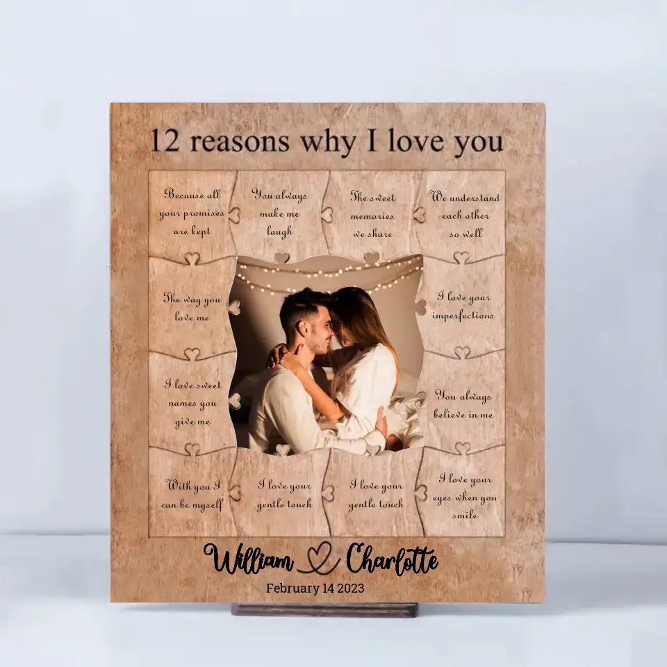12 Reasons Why I Love You - Personalized Wooden Puzzle Piece Collage Frame