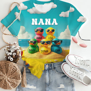 Personalized Ducklings Grandkids Summer Beach 3D T Shirt Gift For Grandma