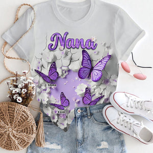 Personalized Crack In A Wall Butterfly All-over Print T Shirt Gift For Grandma
