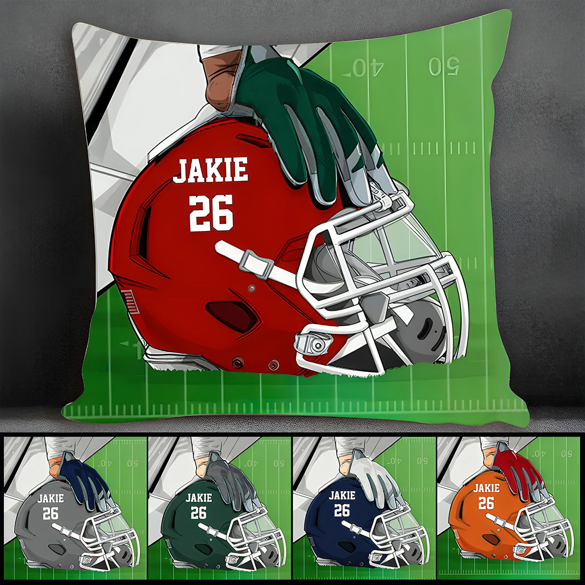 American Football Helmet And Gloves - Personalized Pillow - Gift For American Football Players