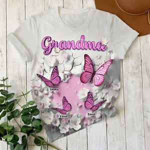 Personalized Crack In A Wall Butterfly All-over Print T Shirt Gift For Grandma