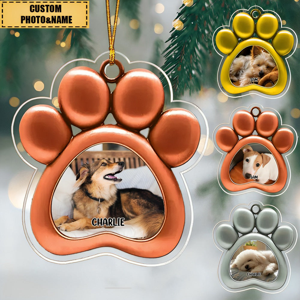 Personalized Golden Silver Bronze Custom Dog Photo Acrylic Ornament