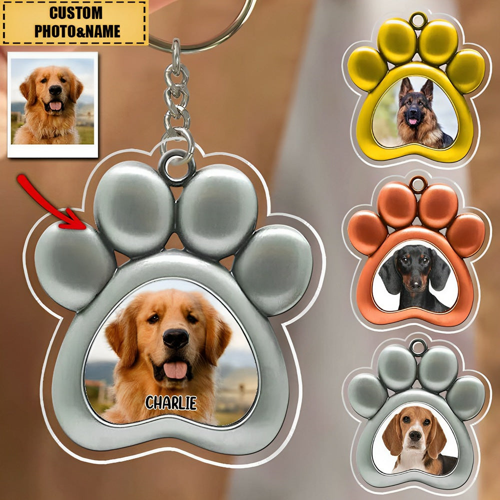 Personalized Golden Silver Bronze Custom Dog Photo Acrylic Keychain