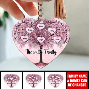 Personalized Family Tree Acrylic Keychain - Where Life Begins & Love Never Ends