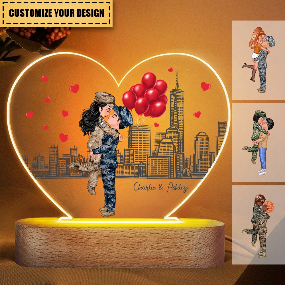 Personalized Heart Led Plauqe for Miilitary Couple