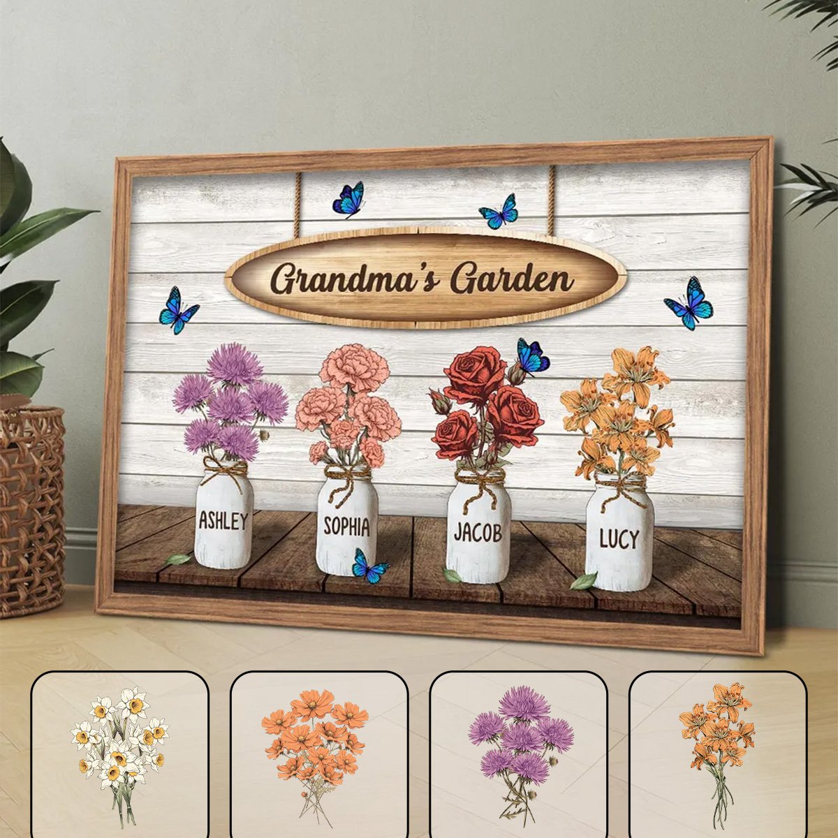 Personalized Birth Month Flowers Pots Poster - Grandma‘s Garden