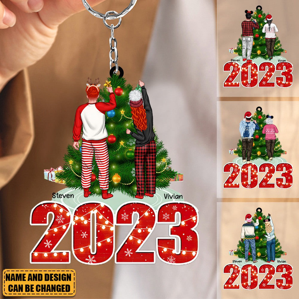 Our Christmas Together, Couple Gift, Personalized Acrylic Keychain, Couple Decorating Xmas Tree Keychain, Christmas Gift