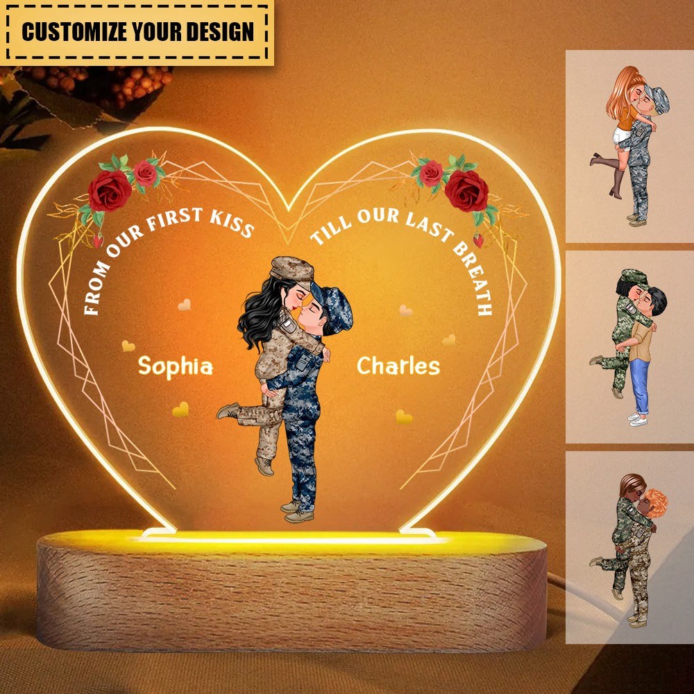 Personalized Heart And Rose Led Plauqe for Miilitary Couple