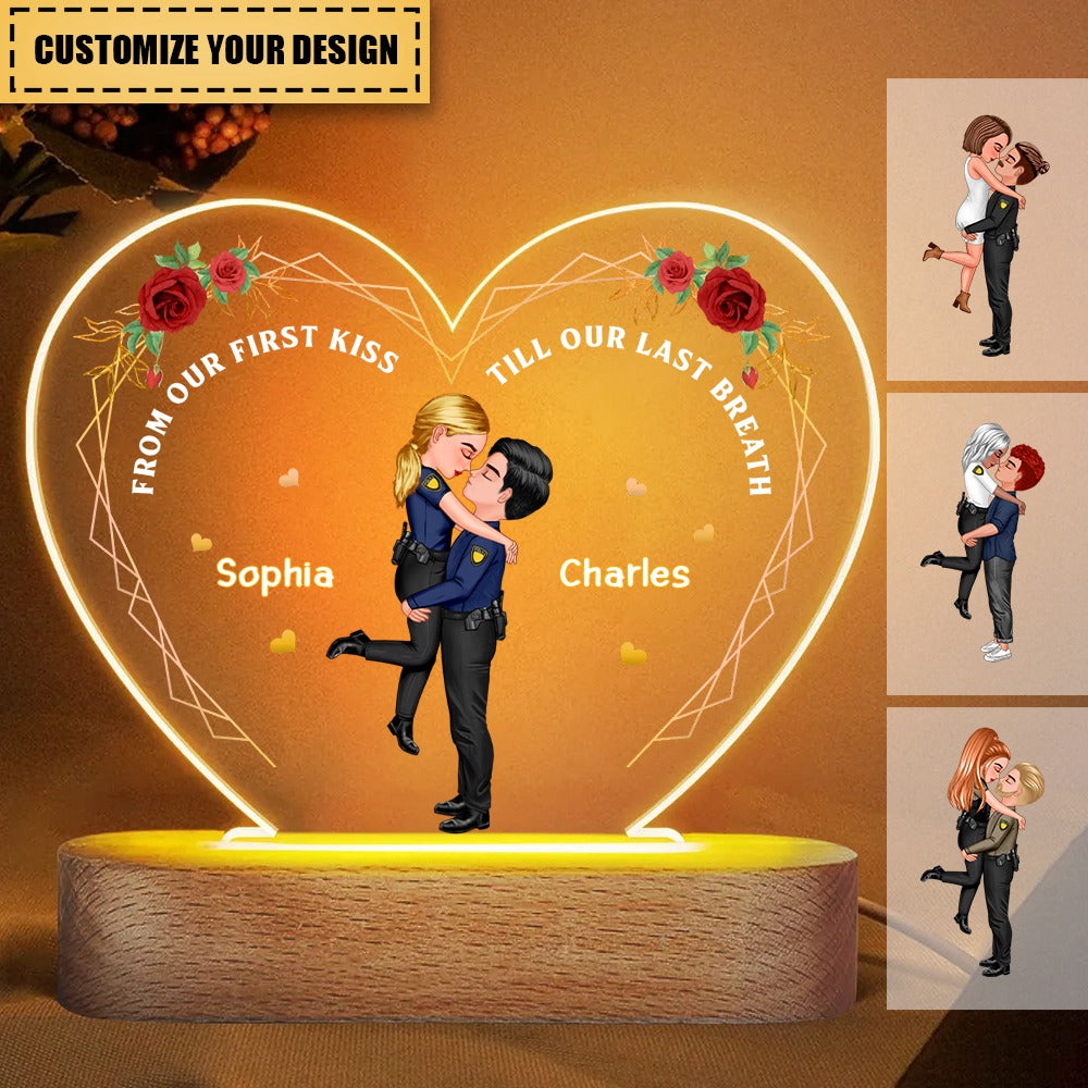 Personalized Heart And Rose Led Plauqe for Police Couple