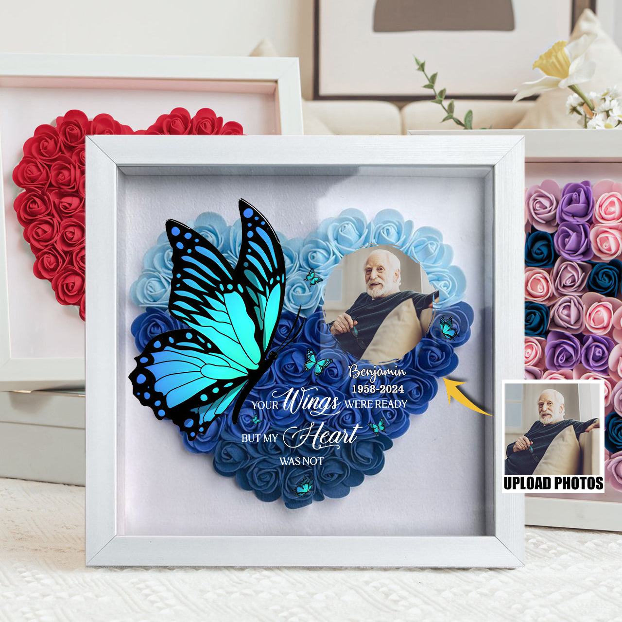 Personalized Memorial Your Wings Were Ready Flower Shadow Box