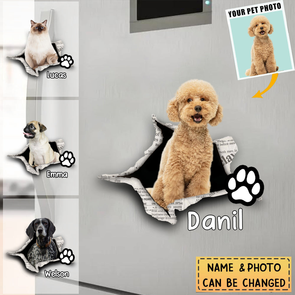 Cute Dog, Cat Pet Crack Personalized Funny Pet Fridge Decal/Sticker