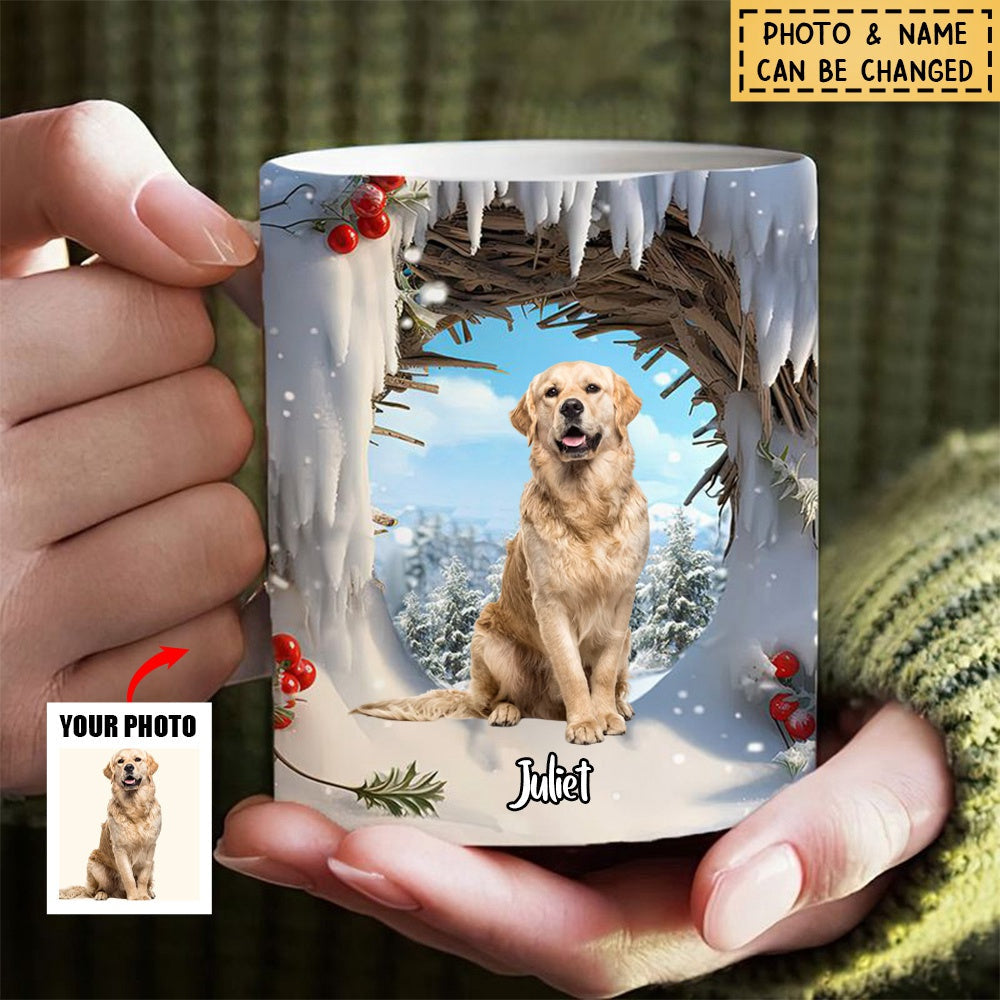 Custom Pet Photo Winter Snowy Christmas Personalized Mug Gift For Pet Lover