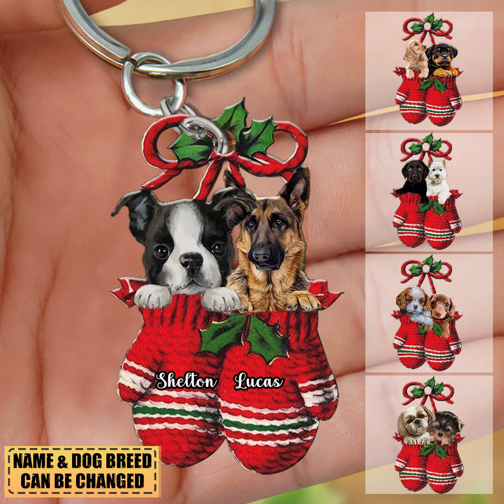 Personalized Two Dogs Inside Your Gloves Christmas Holiday-Two Sided Keychain