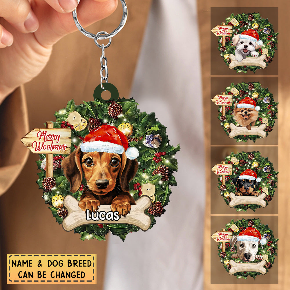 Personalized Merry Woofmas Dog Acrylic Keychain