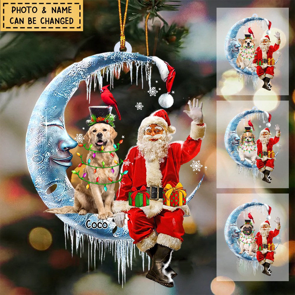 Travel to the moon with Santa Claus Personalized Acrylic Ornament Gift For Pet Lover