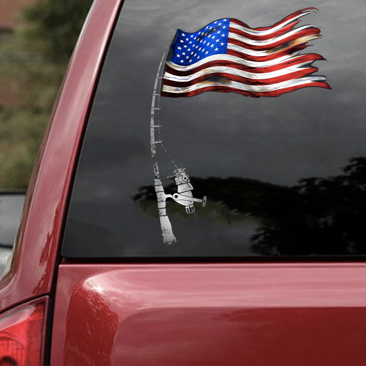 FISHING-ROD USA FLAG CAR STICKER