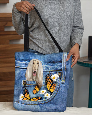 Afghan-Hounds-Butterfly Daisies Fait-CLOTH TOTE BAG