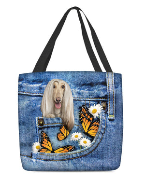 Afghan-Hounds-Butterfly Daisies Fait-CLOTH TOTE BAG