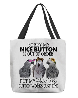 African Grey Parrot-Bite Me Button-Cloth Tote Bag