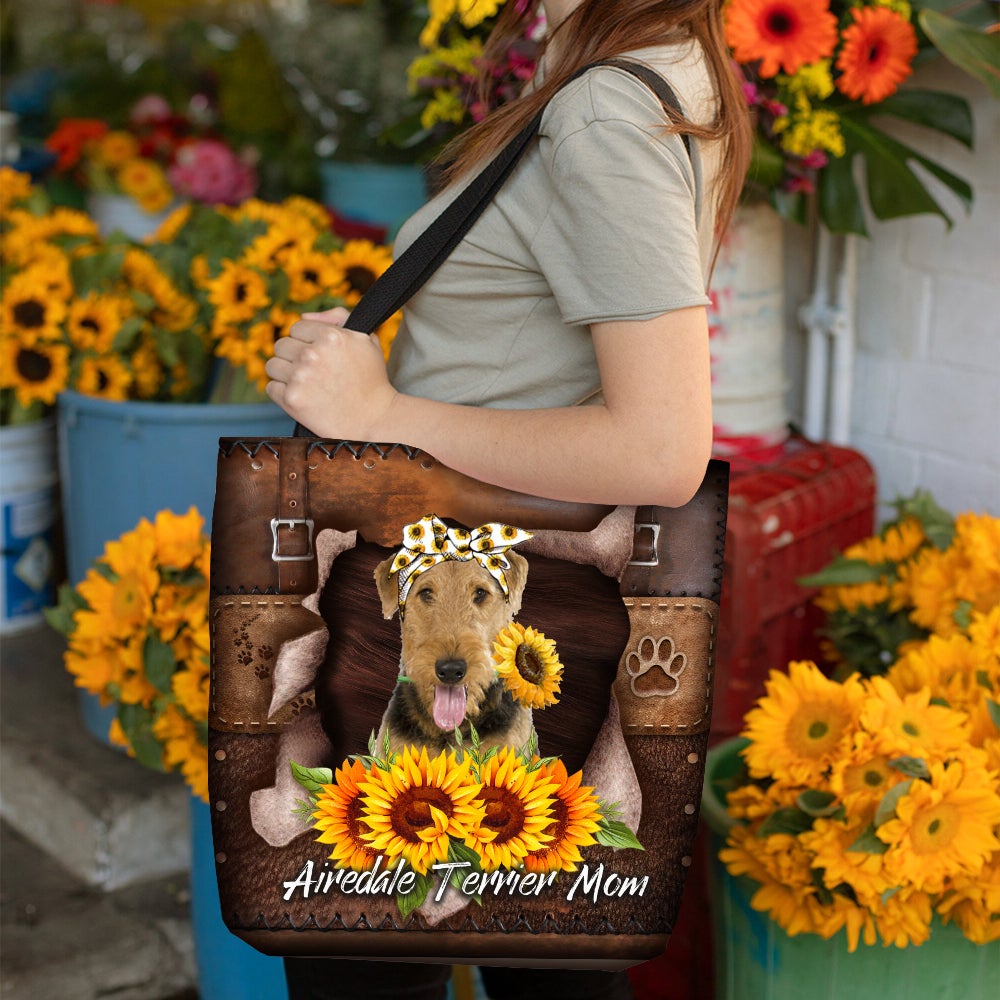 Airedale Terrier-Sunflower&Dog Mom Cloth Tote Bag