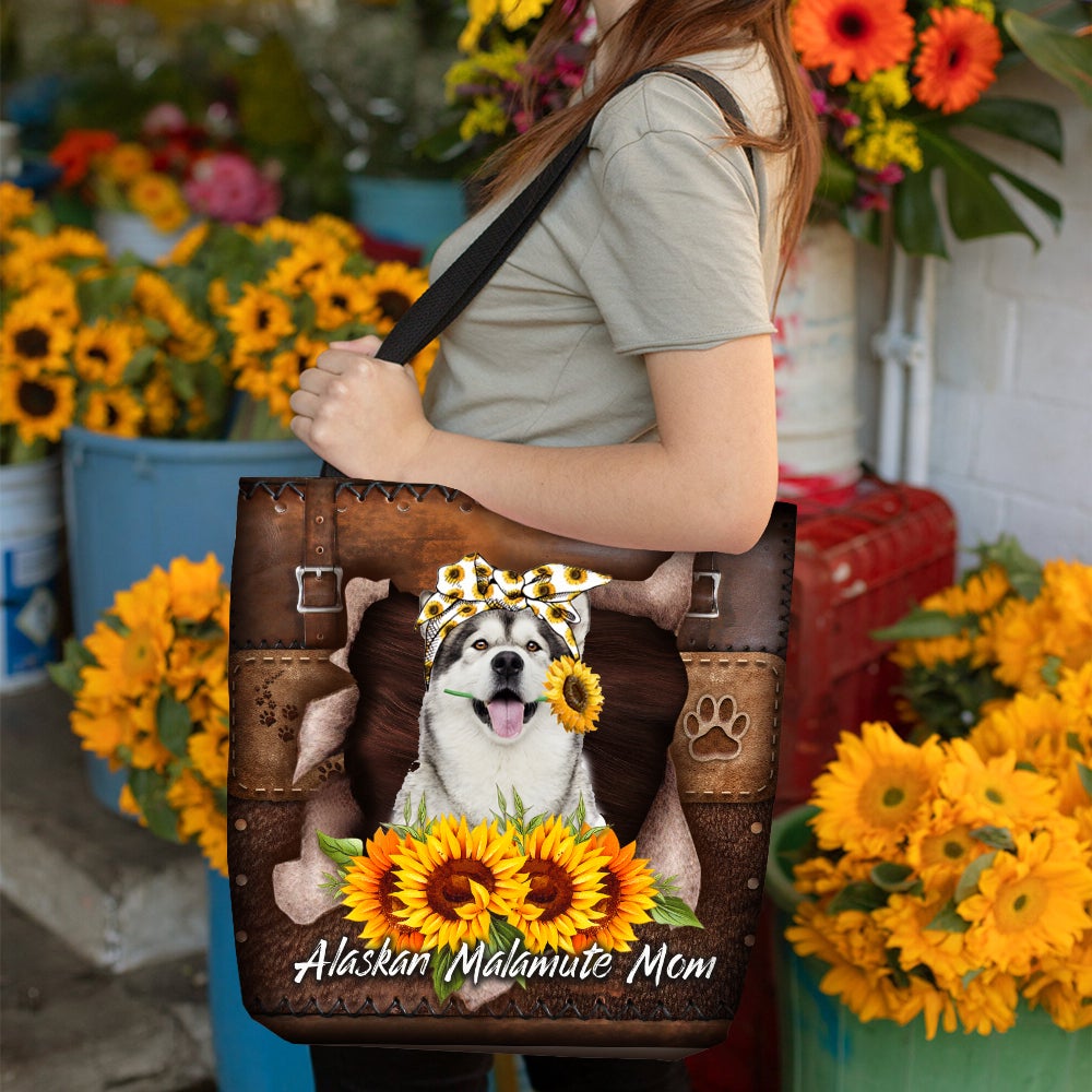 Alaskan Malamute-Sunflower&Dog Mom Cloth Tote Bag