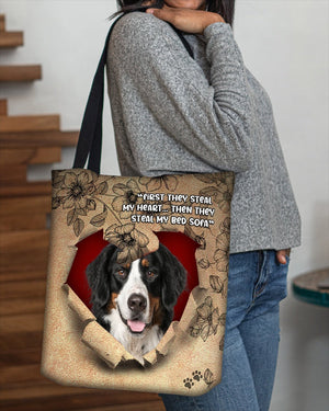 Bernese Mountain Dog-Torn Cloth Tote Bag