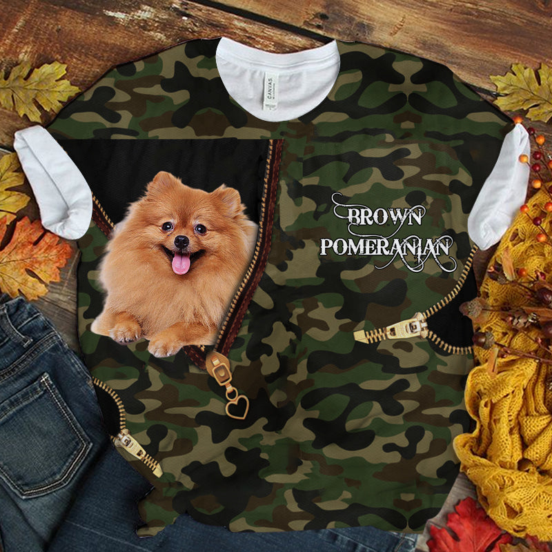 Brown Pomeranian Camo T-shirt