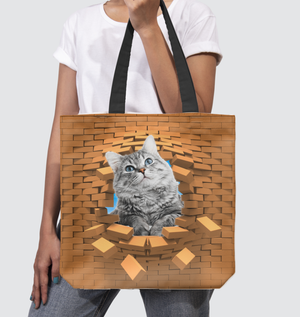 Cat In Brick Hole-Cloth Tote Bag