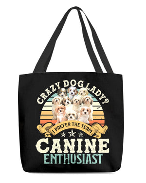 Cavachon-Crazy Dog Lady Cloth Tote Bag