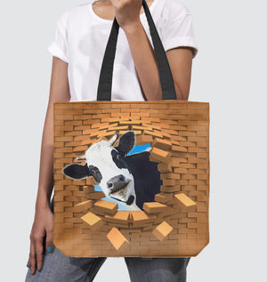 Cow In Brick Hole-Cloth Tote Bag
