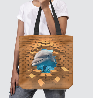 Dolphin In Brick Hole-Cloth Tote Bag
