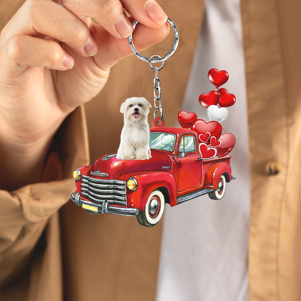 Maltese-Red Sports Car flat Acrylic Keychain