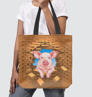 Pig In Brick Hole-Cloth Tote Bag