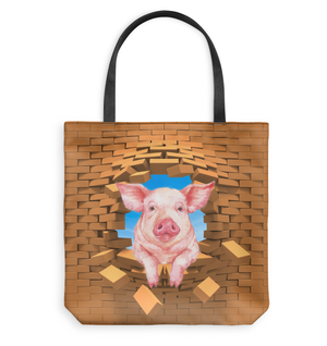 Pig In Brick Hole-Cloth Tote Bag