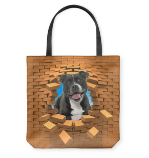 Pitbull In Brick Hole-Cloth Tote Bag