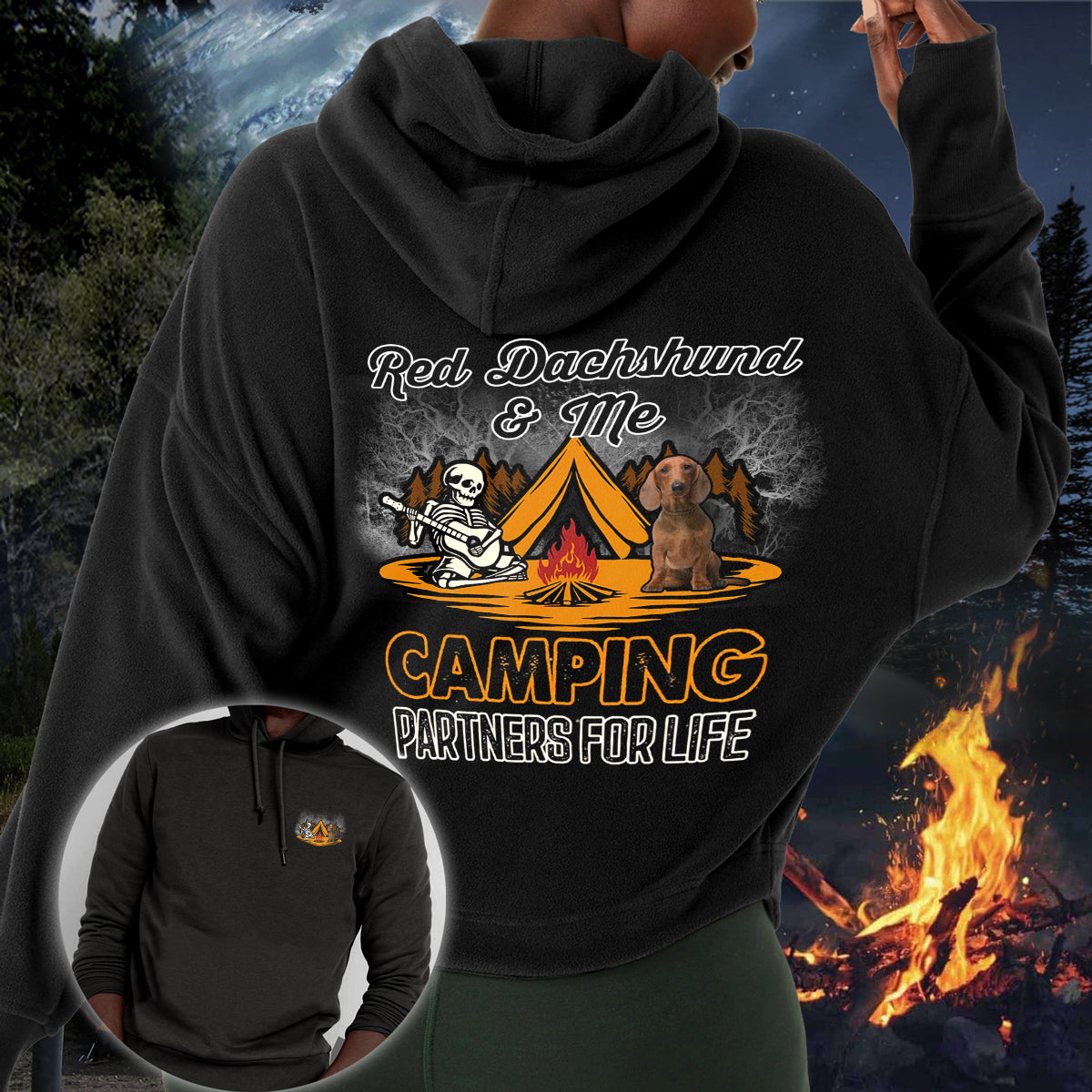 Red Dachshund Camping Partners-Hoodie