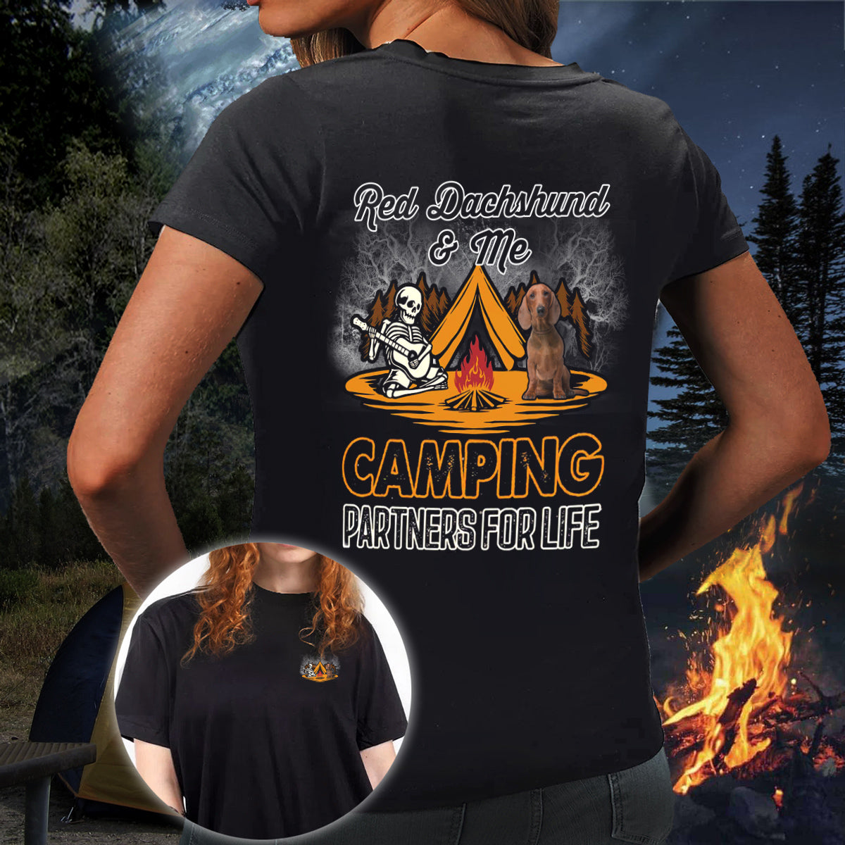 Red Dachshund Camping Partners T-shirt
