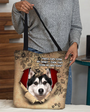 Siberian Husky-Torn Cloth Tote Bag