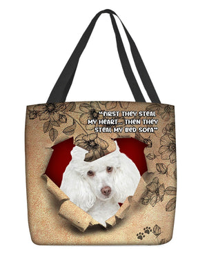 White Poodle-Torn Cloth Tote Bag