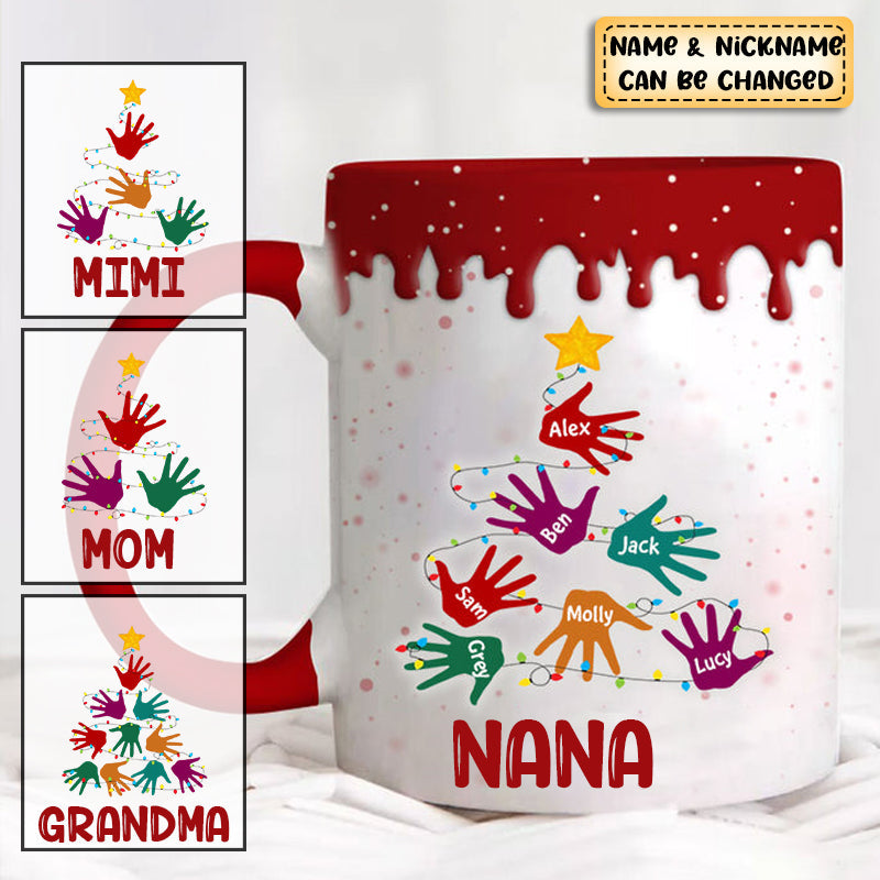 Grandma Nana Mom Handprint Christmas Tree Personalized Mug