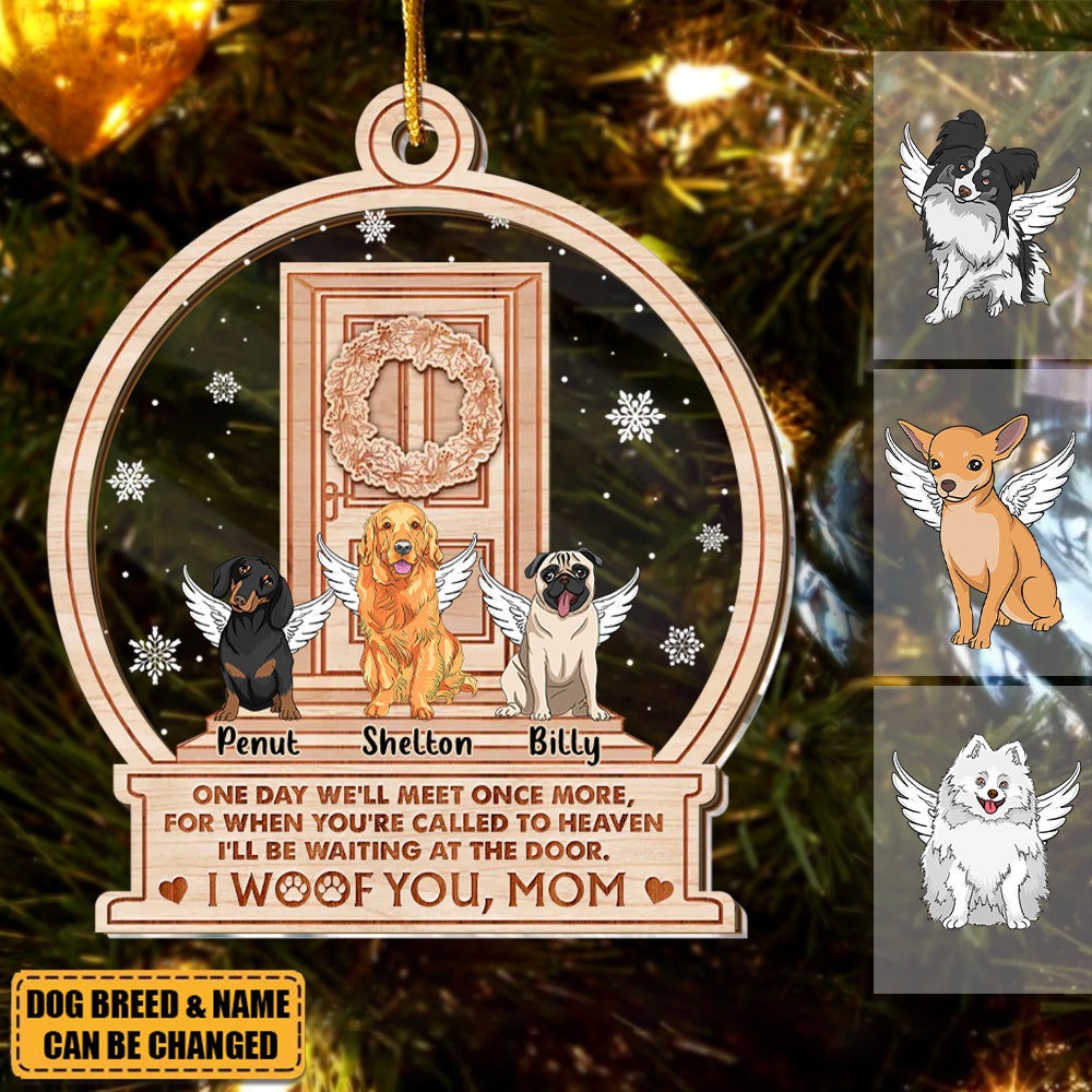 Personalized Memorial Christmas Gift Idea For Dog Lovers I'll Be Waiting At The Door I Woof You