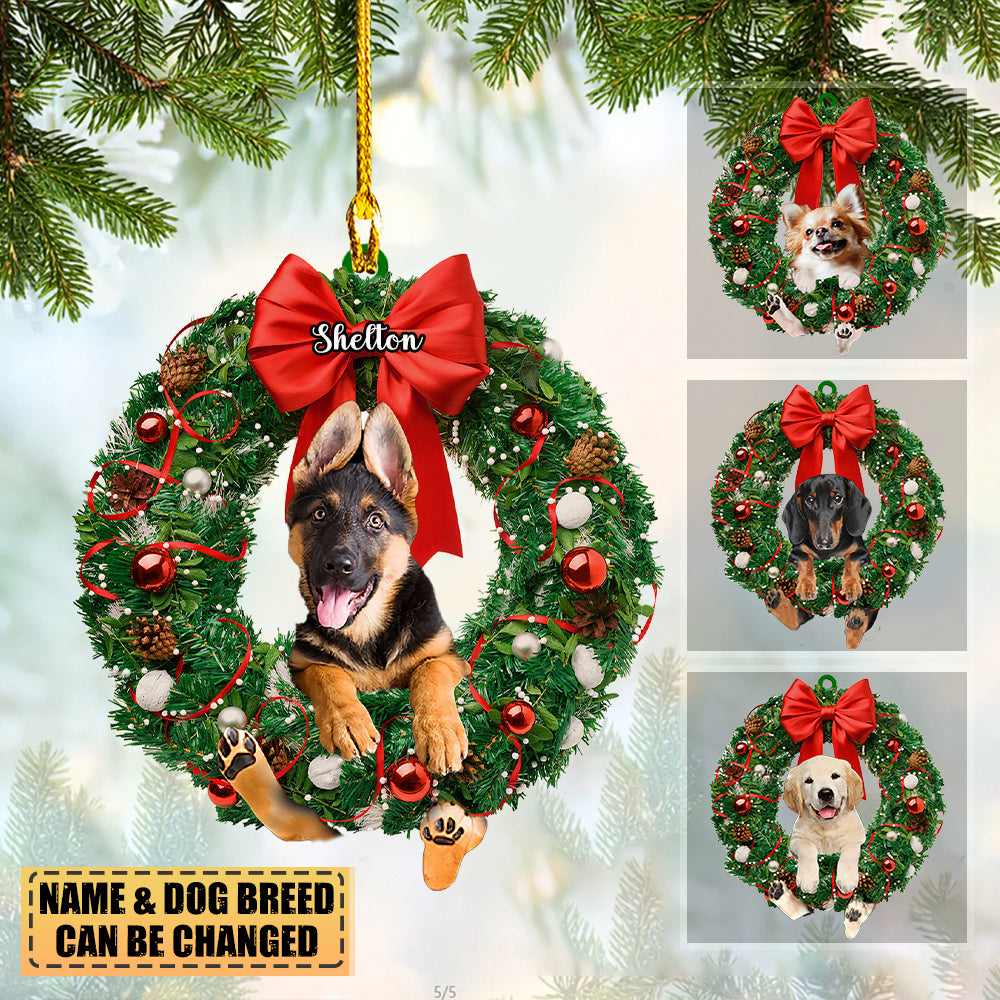 Personalized Christmas Wreath Dog Ornament