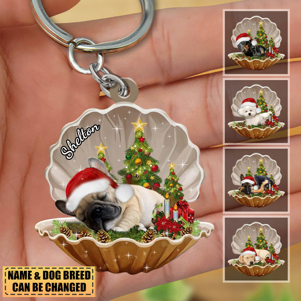 Personalized Dog Inside-sleeping Pearl In Christmas-Two Sided Keychain