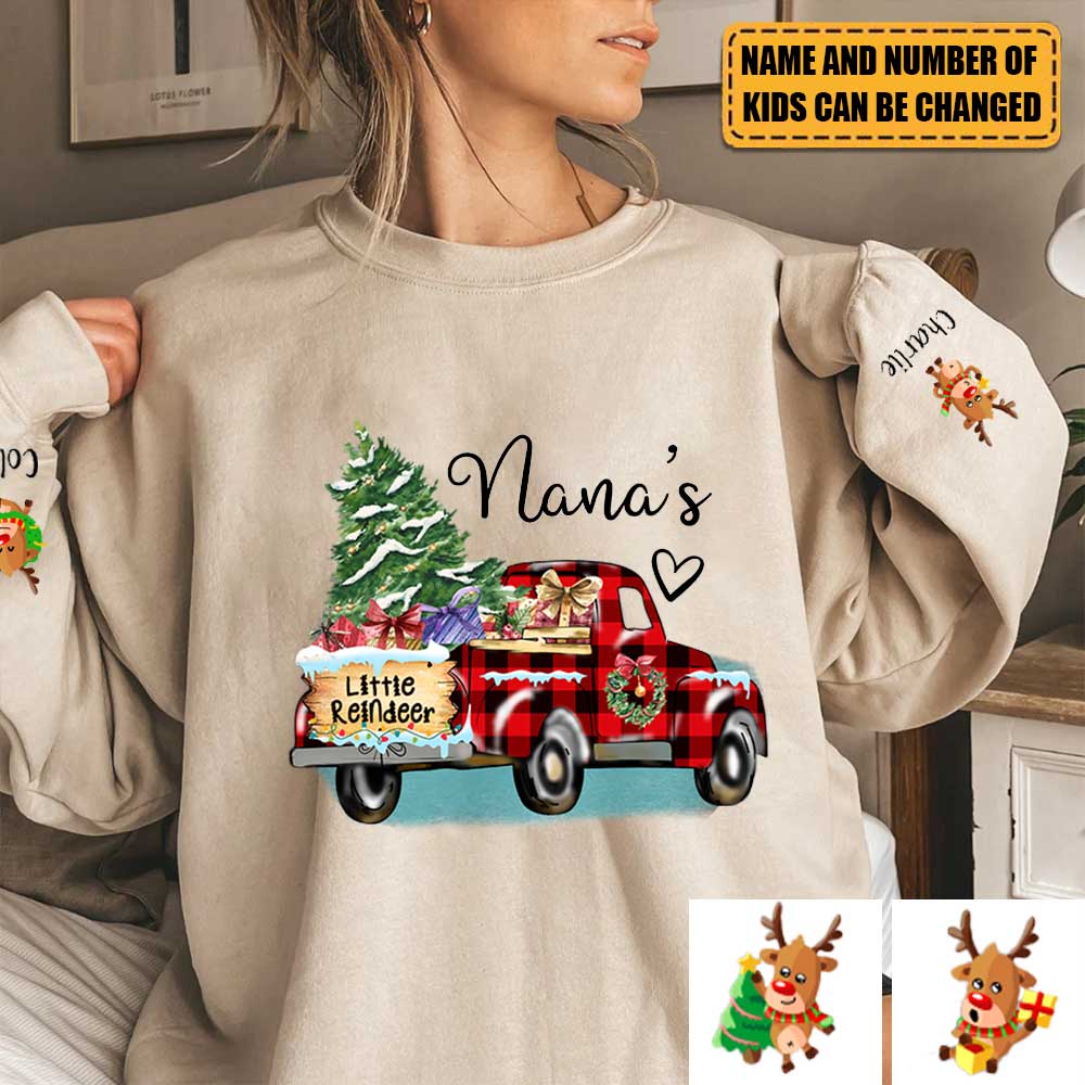 Nana's Little Reindeer Sweatshirt, Custom Nana And Kids Truck Christmas, Grandma Gift TH Sweatshirt